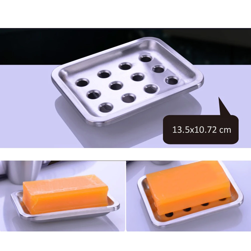 

Stainless Steel Dish Double Layer Drainable Soap Box Holder Tray For Bathroom Shower Kitchen Removable Design Square Dot Pattern
