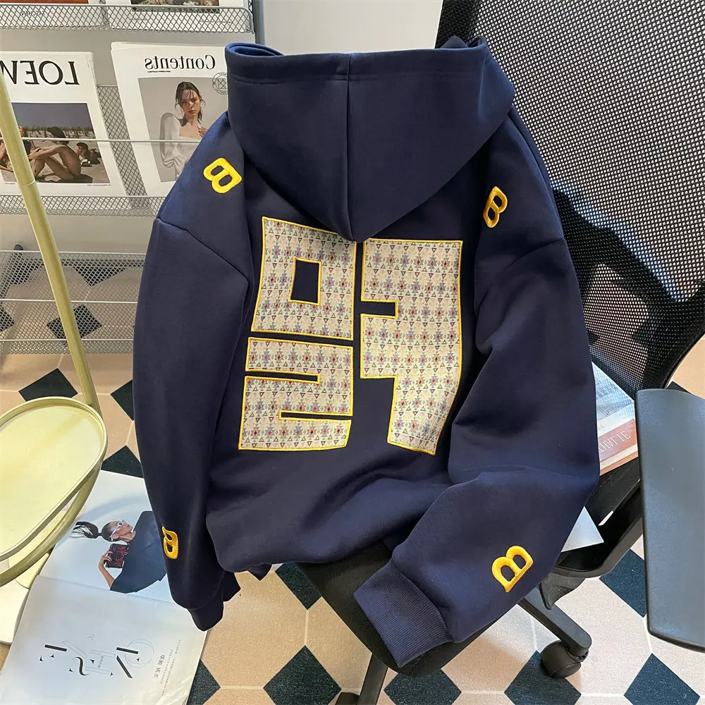 

Men's Oversized Embroidered Letter Sweatirt Hoodie Vintage Casual k Blue 300 Pou Extra Large Size Autumn Winter Coat