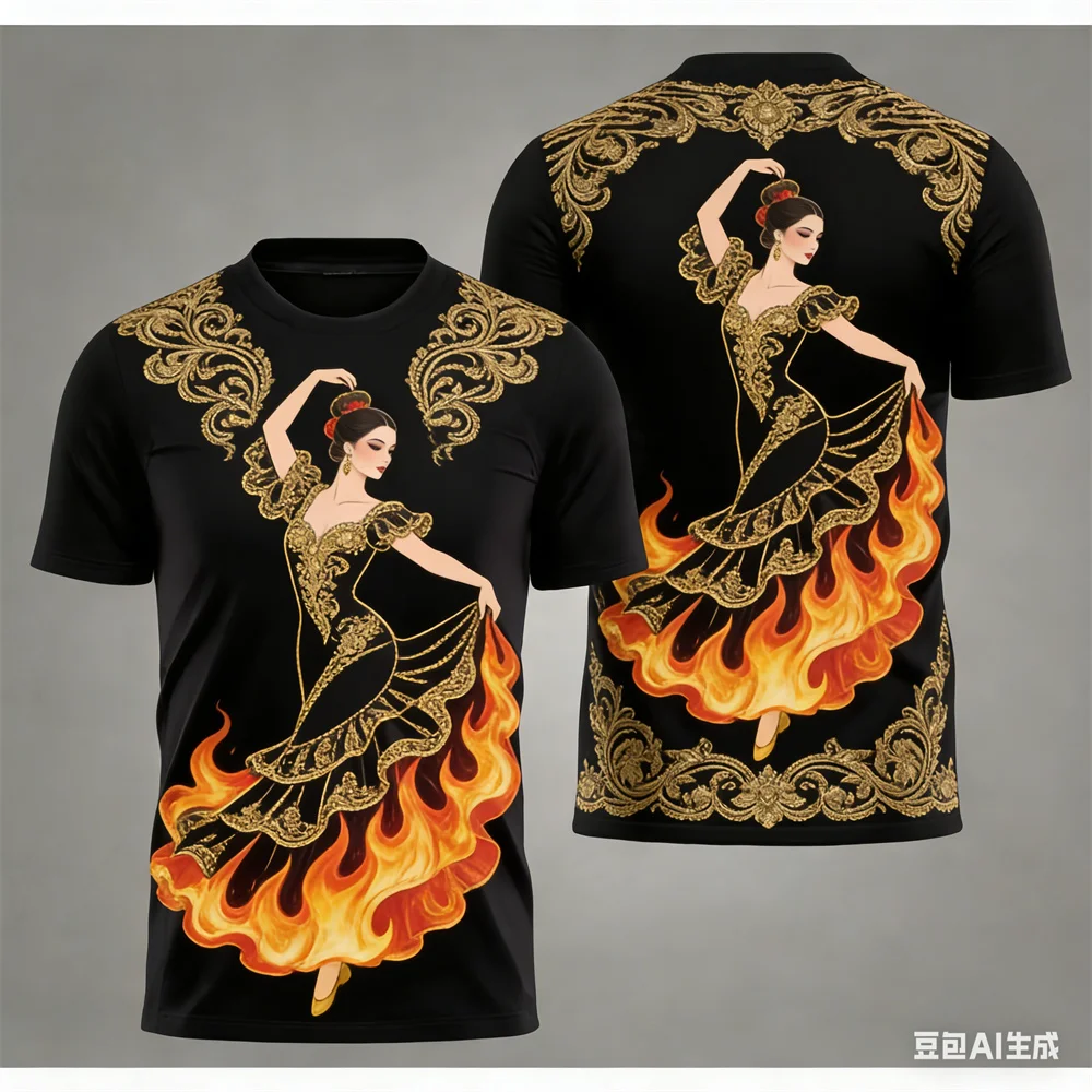 Summer Traditional T-shirt Spanish floral pattern shirts t shirt for man Round neck Men's and Women's T-shirts graphic t shirts