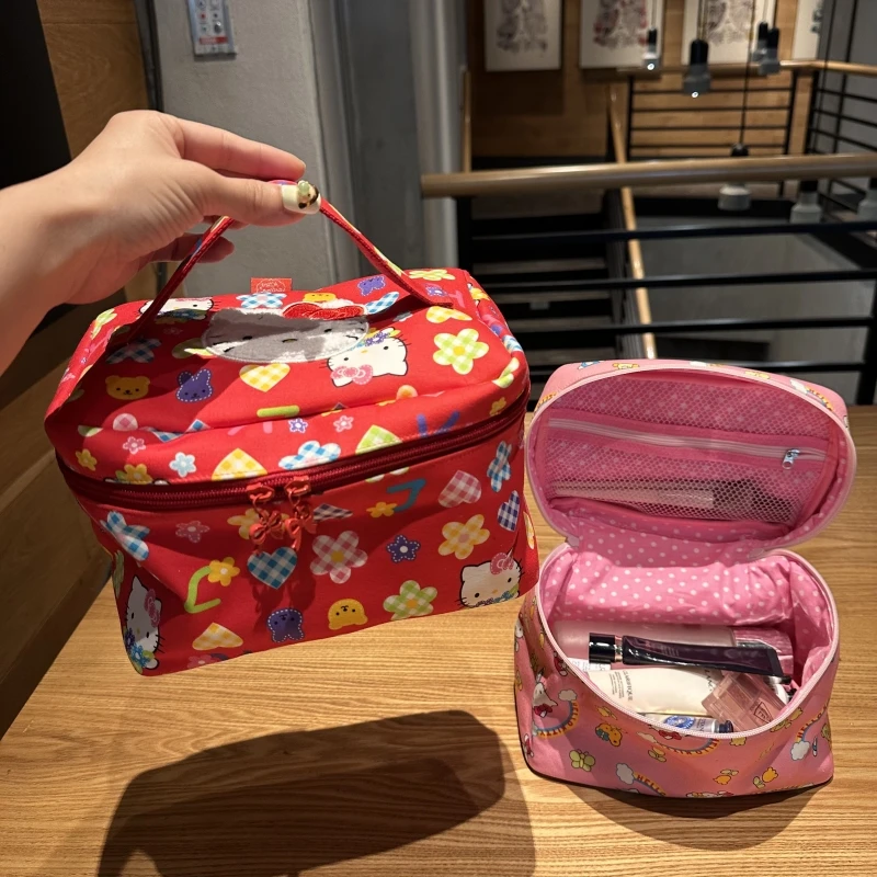 

hello kitty cute cartoon hand-held makeup bag for travel large capacity classification toiletry portable storage bag for women