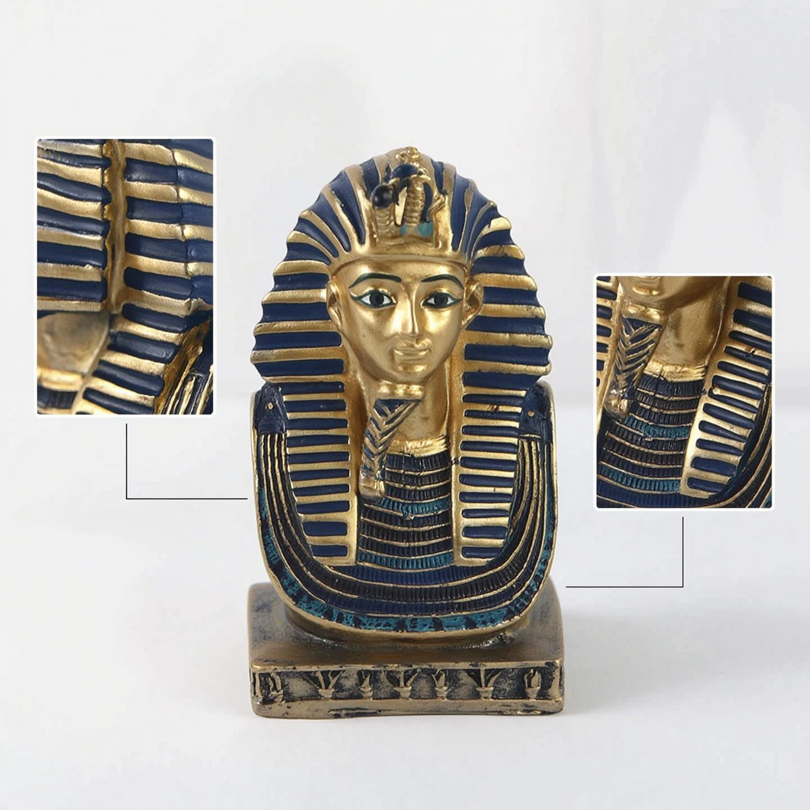 Pharaoh Bust Resin Aquatic Tank Decoration Statue with Pharaoh Design Hand-Painted Decor Ancient for Reptile Keepers, Terrarium