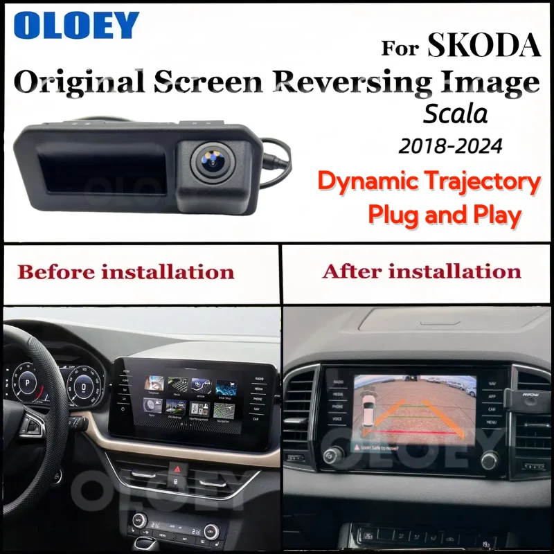 For Skoda Scala 2018 to 2024 Original Screen Upgrade Canbus Dynamic Trajectory Trunk Handle Reversing Rear Backup Camera MIB