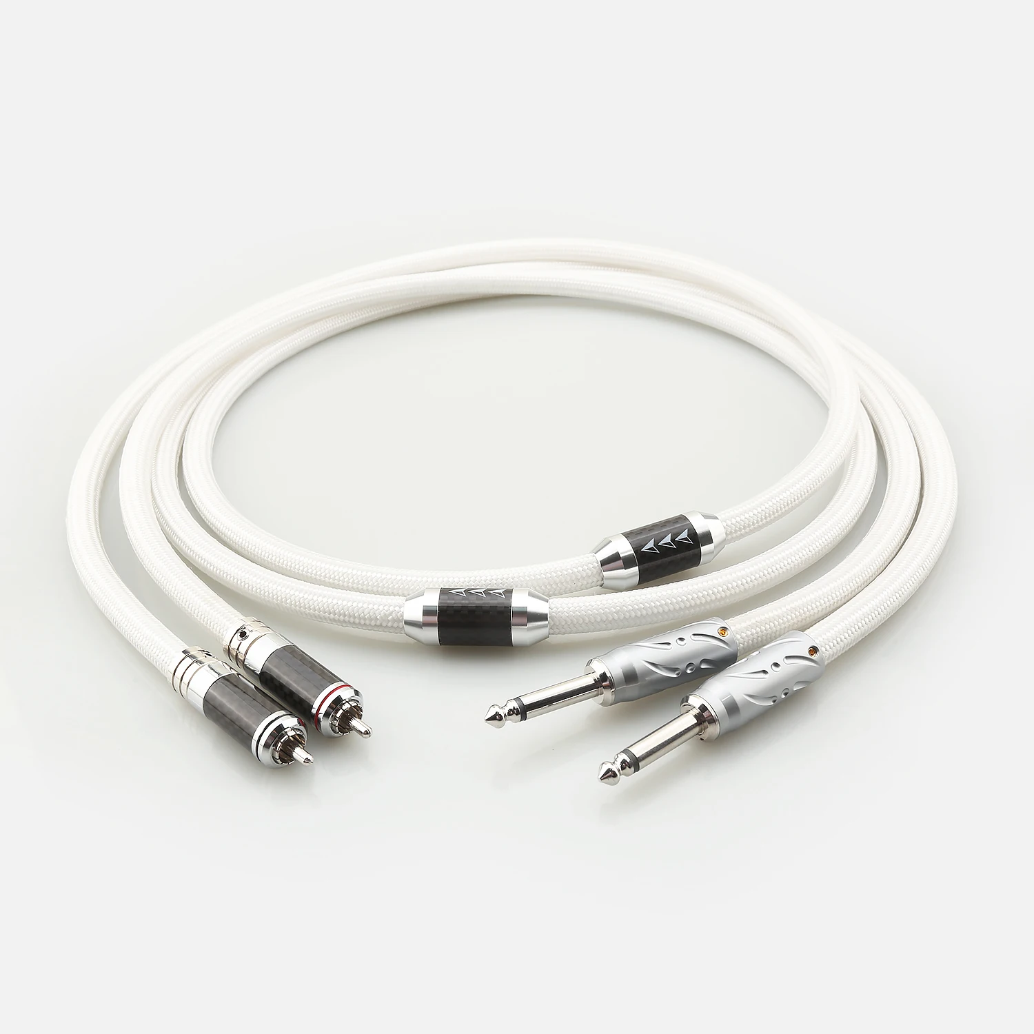 Pair IC102AG Pure Silver HiFi Audio Cable RCA Male to Viborg 6.35mm Mono Interconnect Cable Audiophile Signal Wire for Amplifier