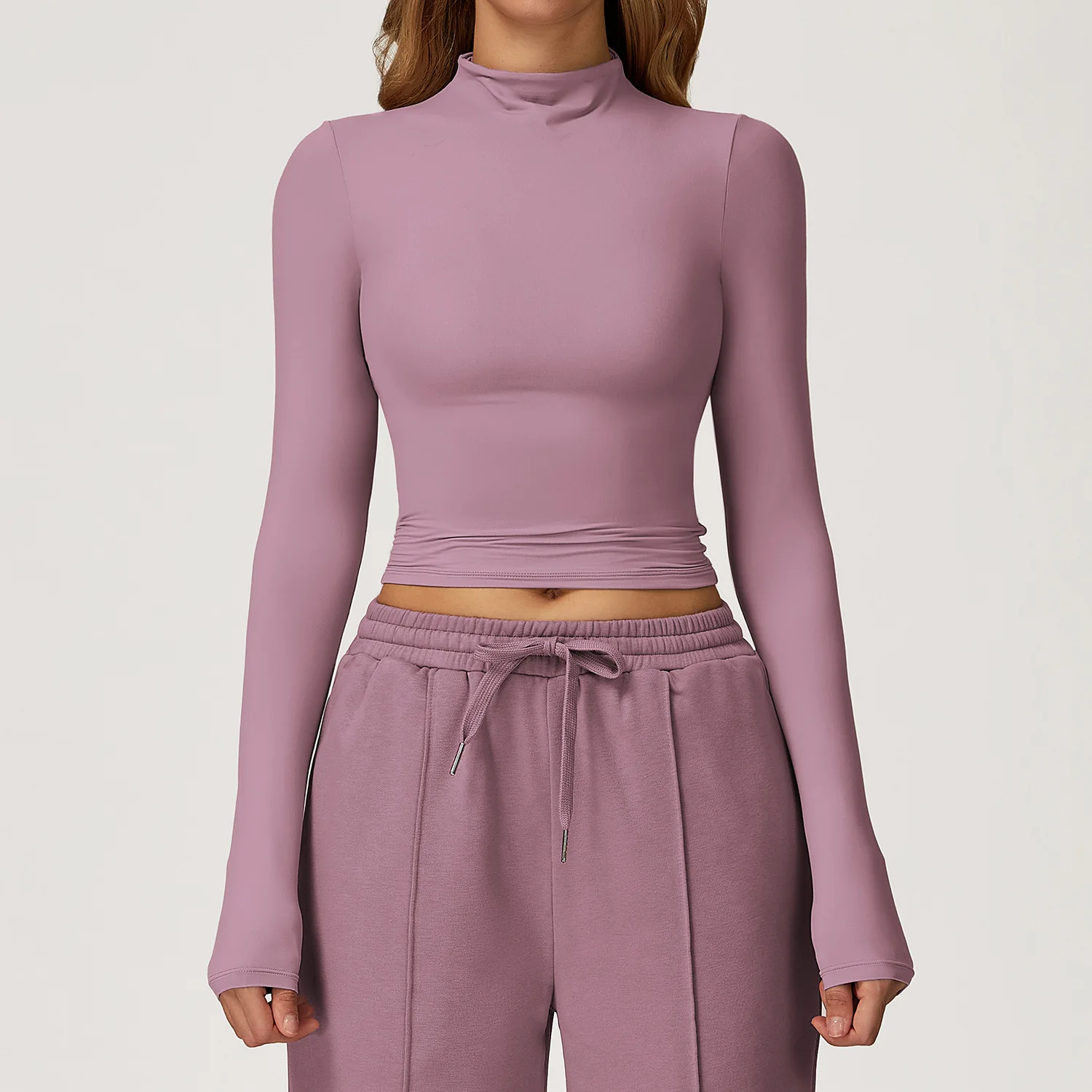 

Maxdutti European And American Quick Drying Fitness Long Sleeved Top High Neck Tight Fit Versatile Long Sleeved Yoga Suit