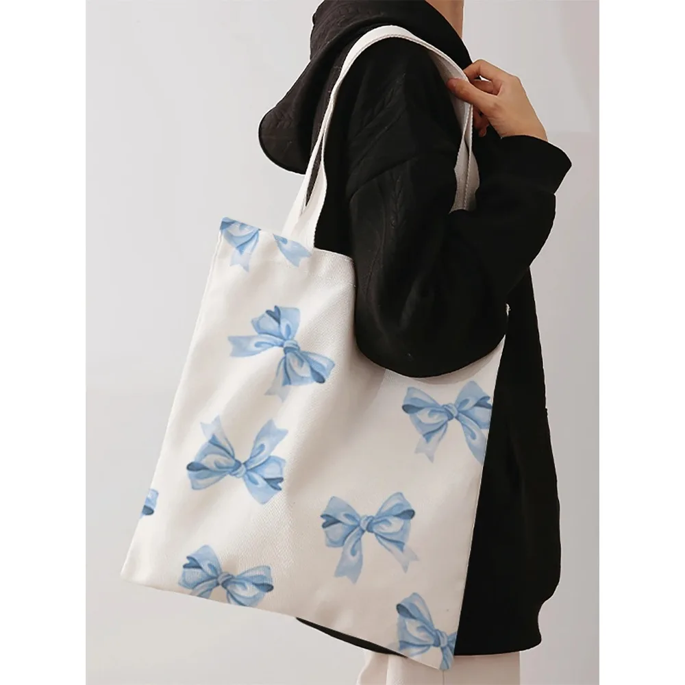 Bow pattern printed casual handbag, reusable fashionable backpack, multifunctional handbag, canvas shopping bag