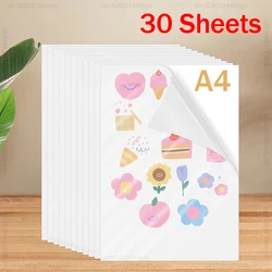 30PK A4 Paper Sheets Self-adhesive Printable Vinyl Sticker Paper DIY Glossy White Transparent Label Sticker for Inkjet Printer