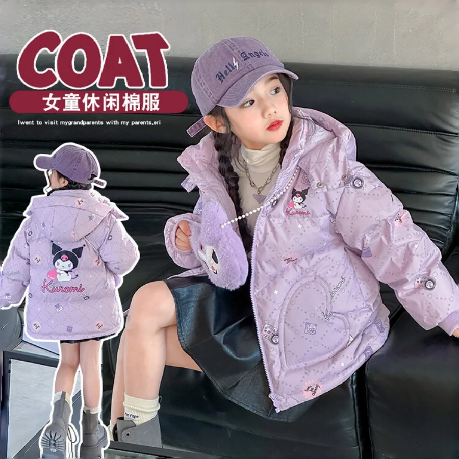 

Anime Kuromi Girls' Cotton Jacket with Thick Velvet Children's Winter Fashion Sweet Cool Coat Girl cartoon cute cotton jacket
