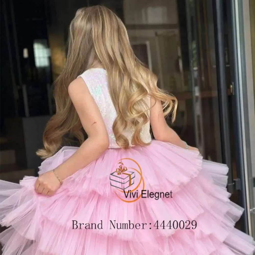 Cute Tiered Flower Girl Dresses for Girls 2023 Summer Sleeveless Sequined Scoop Christmas Gown Elegant فساتين للحفلات الراقصة