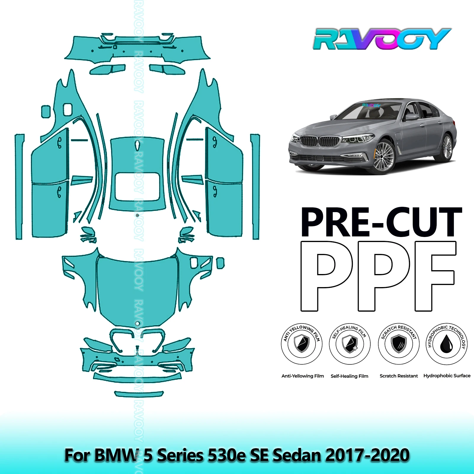

Precut PPF Paint Protection Film Full Vehicle For BMW 5 Series 530e SE Sedan 2017-2020