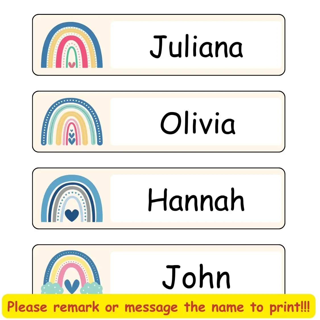 아동용 맞춤형 방수 이름 라벨, 보호 레인보우 맞춤형 스티커 태그, 와틀 병 배낭, 학교 용품, 파란색