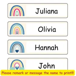 Personalized Waterproof Name Labels for kids Blue Boho Rainbow Custom Stickers Tags for Wattle Bottles Backpacks School Supplies
