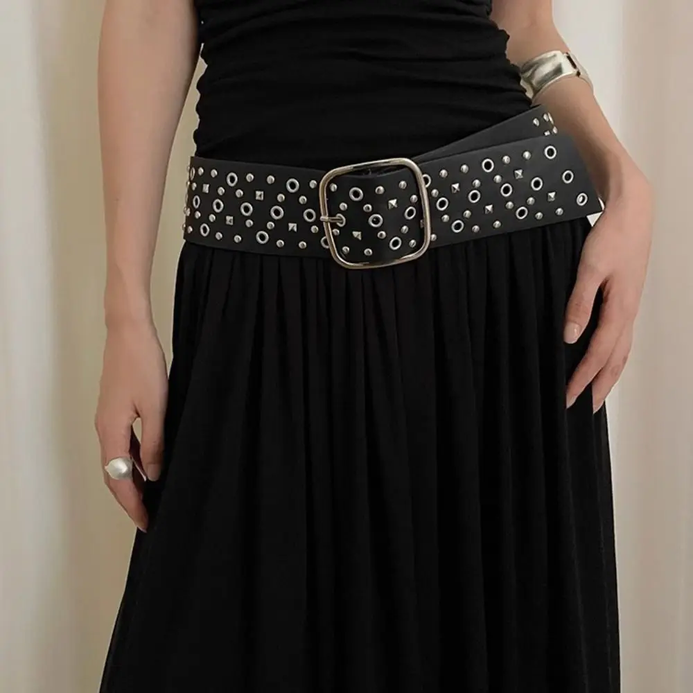 

Casual Rivet Cowgirl Belt Suede Harajuku Wide Waistband Aesthetic Round Buckle PU Leather Belt Ladies