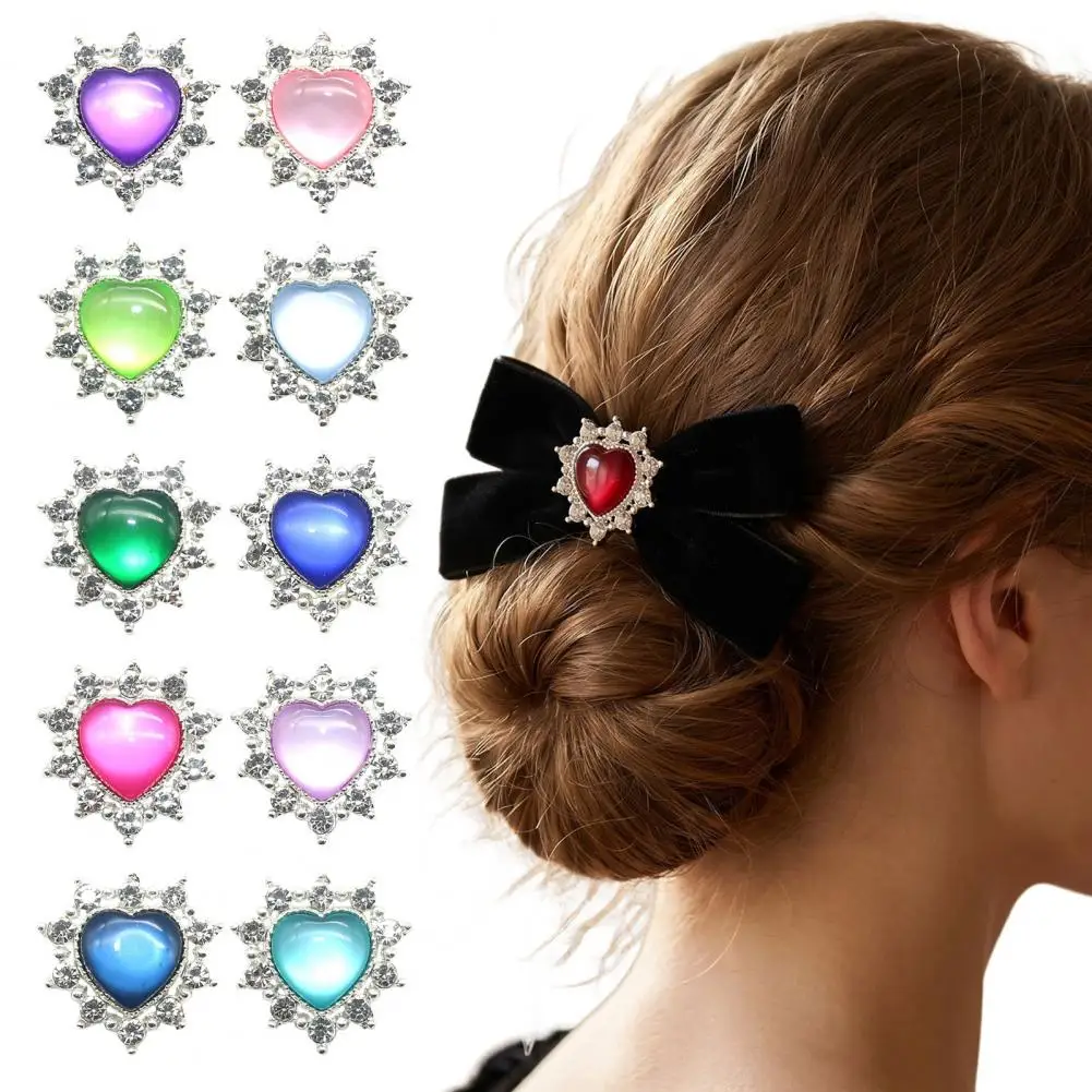 2Pcs 23mm Silver Plated Heart-Shaped Pearl Rhinestone Decorative Buckle DIY Flower Plate Alloy Bow Clothing Jewelry Accessories