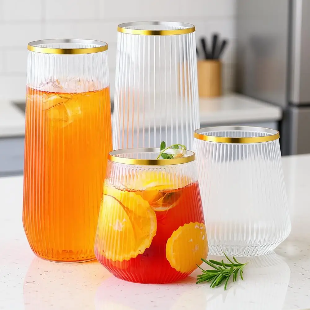 

Набор из 48 одноразовых пластиковых бокалов для вина, коктейлей, 9 унций, бокалы для шампанского на ножке, 12 унций, ребристые многоразовые бокалы для вечеринок, в стиле оригами