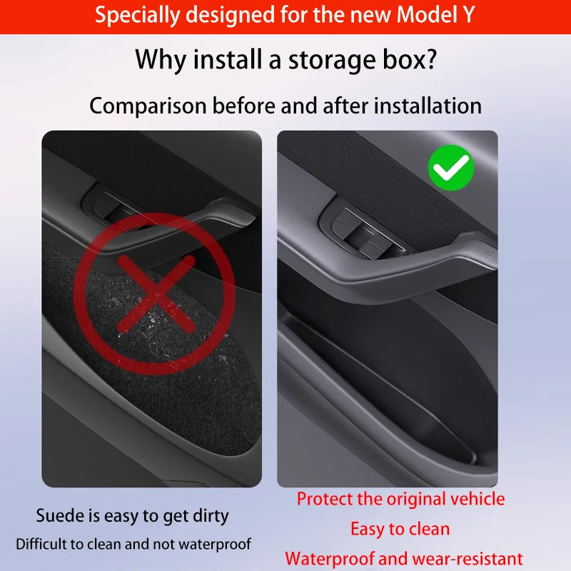 For New Tesla Model Y Juniper Launch 2025+ Door Side Storage Box TPE All Inclusive Door Box Tray Organizer Accessories