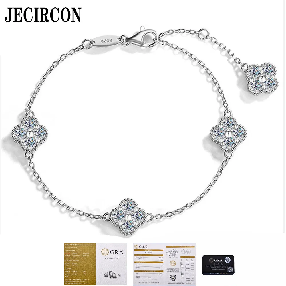 

JECIRCON 1.6ct Moissanite Diamond Lucky Bracelet for Women Fine Jewelry 925 Sterling Silver Trendy Luxury 4 Small Petals Flower