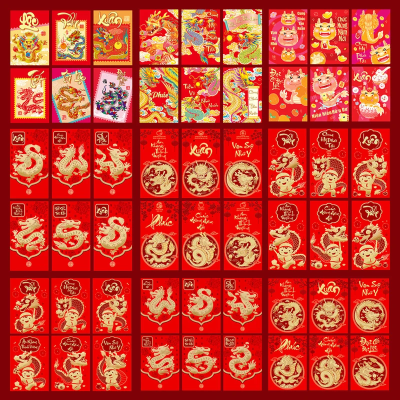 6Pcs Chinese Long Red Envelopes Dragon Hongbao Lucky Money Gift Envelope Red Packet New Year Blessing 2024 Year Of The Dragon