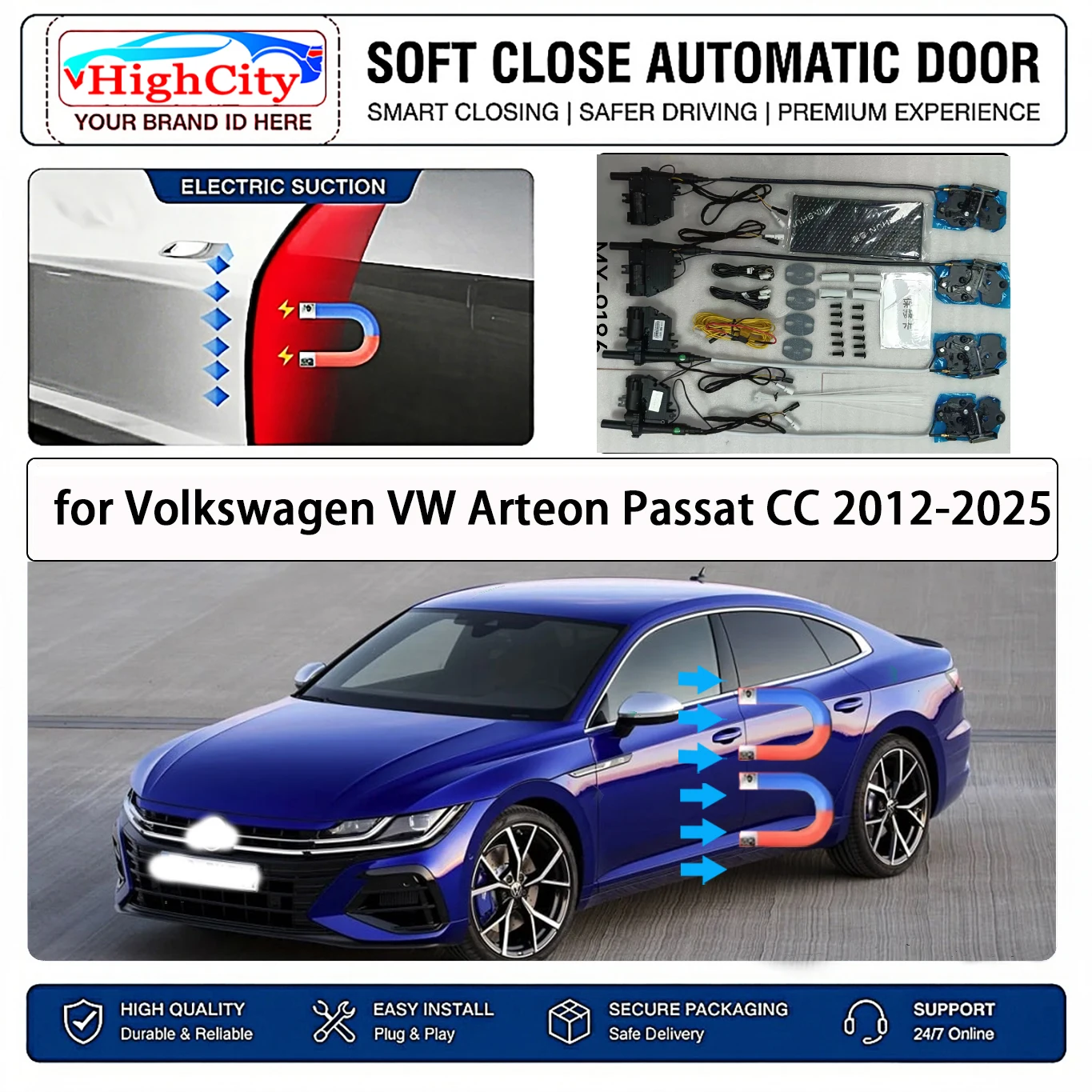 Highcity for Volkswagen VW Arteon Passat CC 2012-2025 Electric Suction Soft Close Door Kit Anti Pinch  Auto Cinch Latch Silent