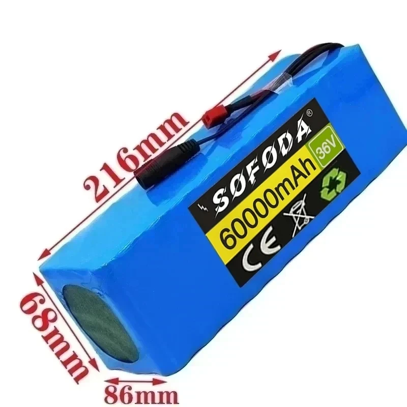 36V battery 10S4P 60Ah battery pack 1000W high power battery 42V 60000mAh Ebike electric bicycle BMS Capacity Indicator+charger