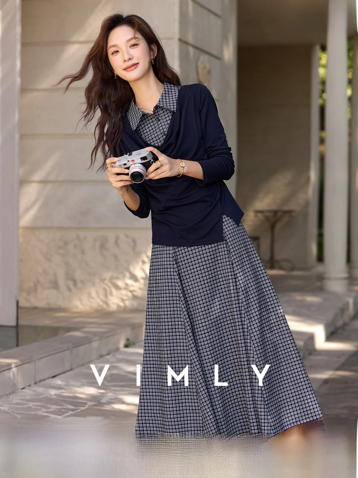 

Women's Spring Faion Two-Piece Set Skirt And Top Casual Sle Long Sve Collar T-irt mid Waist Color Adult Size