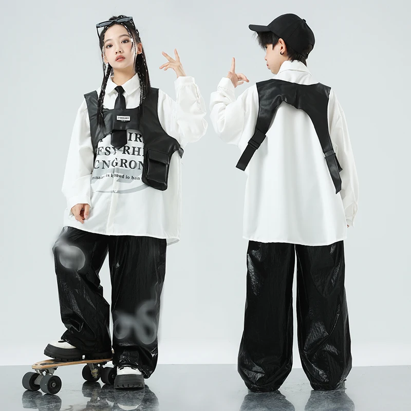 Kids Cool Hip Hop Clothing Black Sleeveless Jacket Vest Casual Cargo Jogger Pants for Girls Boys Jazz Dance Costumes Clothes
