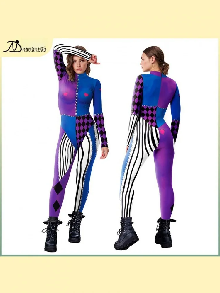 

Костюм Харли Квинн 2024, цельный костюм, затягивающий принт, ролевой женский модный сценический костюм из полиэстера