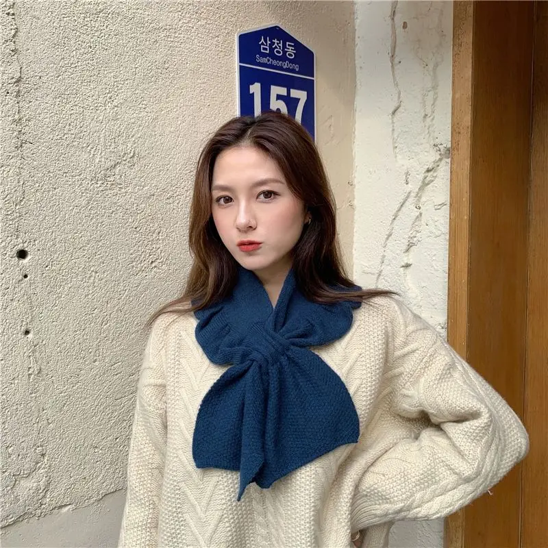 Women's 2026 Autumn Winter Preppy Knit Mini Scarf Cross Neck Warmer Decorative Collar Elegant Chic Coquette Trendy