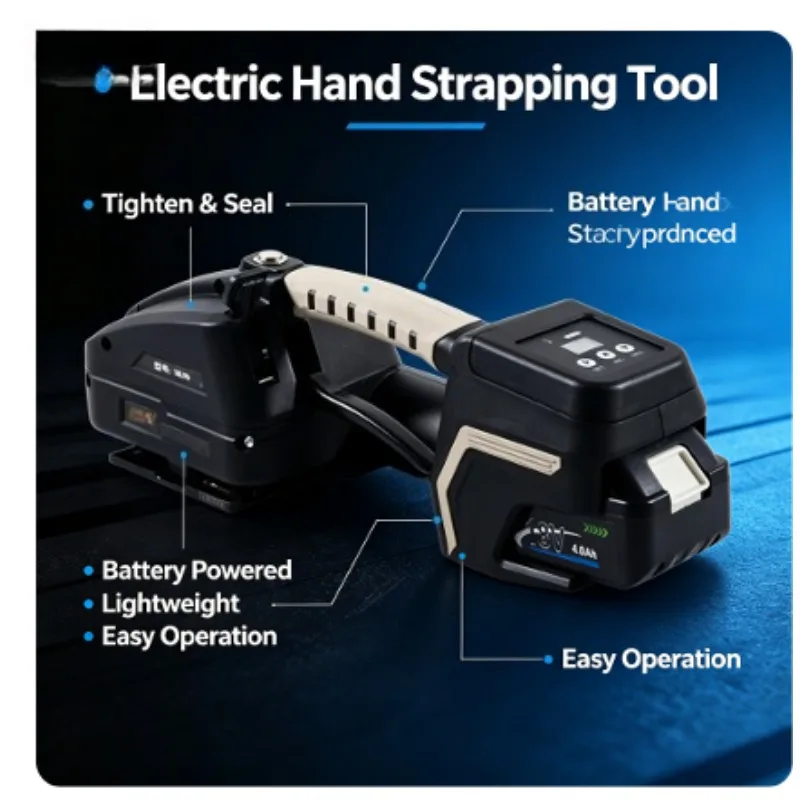 Automatic Handheld Electric Strapping Machine, Plastic Steel Belt Hot Melt Buckle-free Banding Tool for Cargo Packaging Bundling