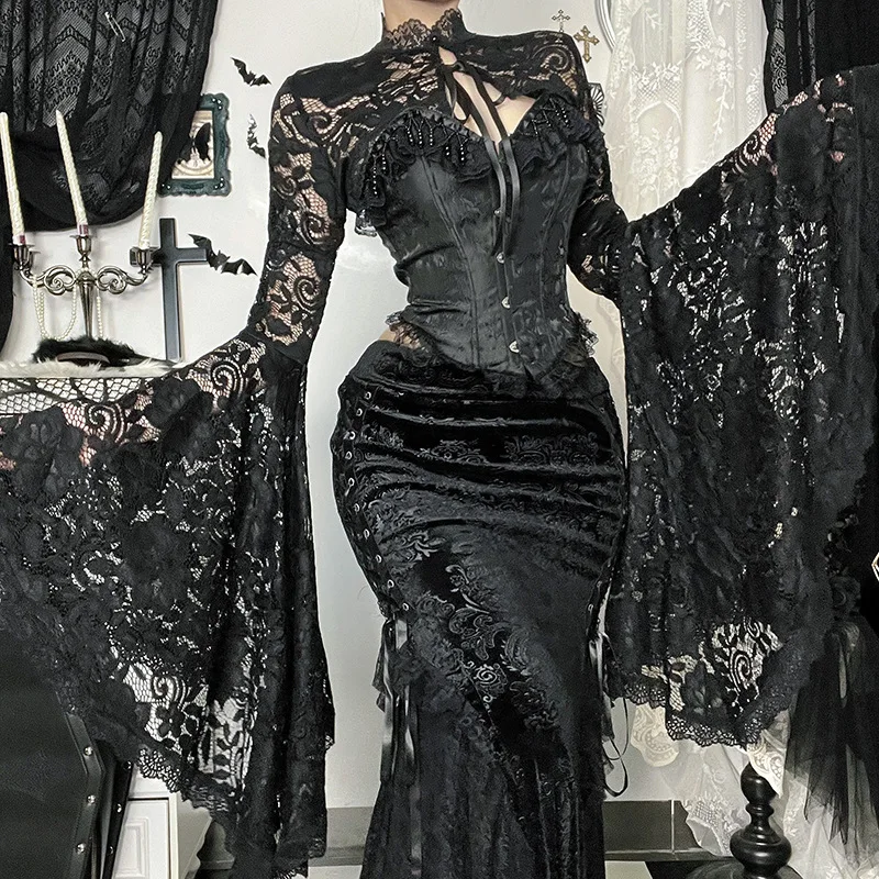 

XS25126 Кружевной универсальный укороченный топ, темное лето, Новое поступление, субкультура, сексуальная уличная повязка на плечо