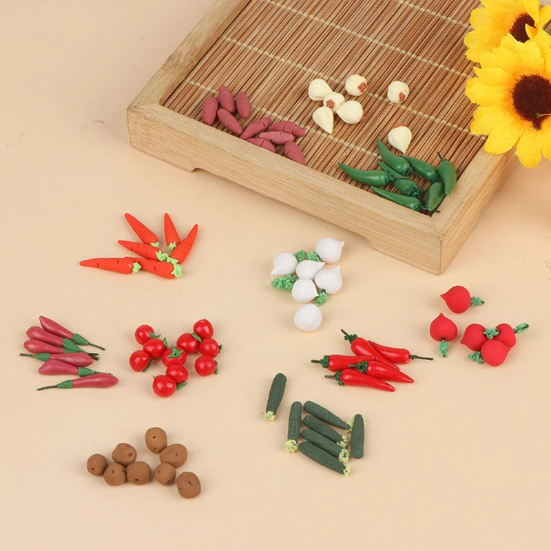 10Pcs/set 1:12 Dollhouse Fruit Vegetables Carrot Tomato Radish Kitchen Decor Toy