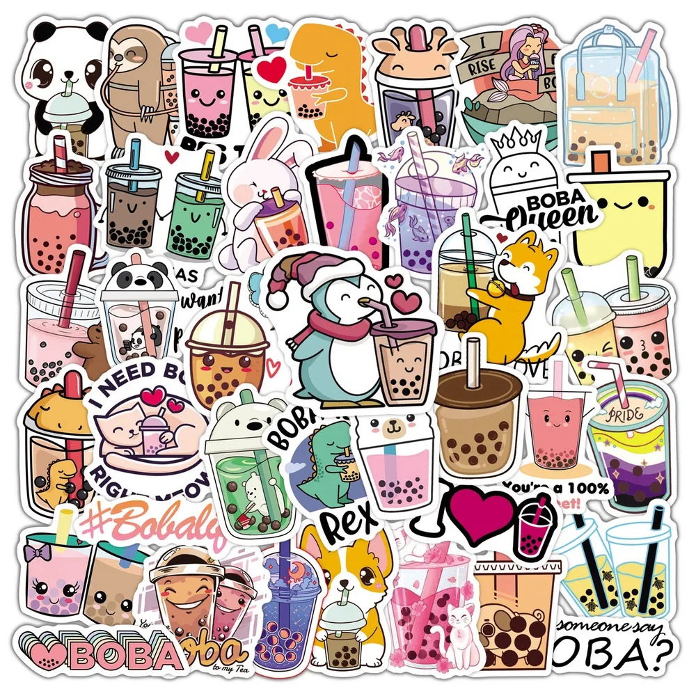 50pcs Cute Tea Pearl Milk Bubble Tea Stickers Laptop Phone Case Water Bottle Notebook Cartoon Decal Sticker for Kid Toy Gift