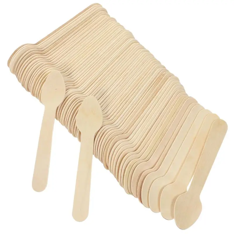 Cuillères en bois jetables, 100 pièces, cuillères de dégustation organique, cuillère en bois biodégradable, cuillère à Dessert pour gâteau, cuillère à crème glacée 9.5x1.9cm