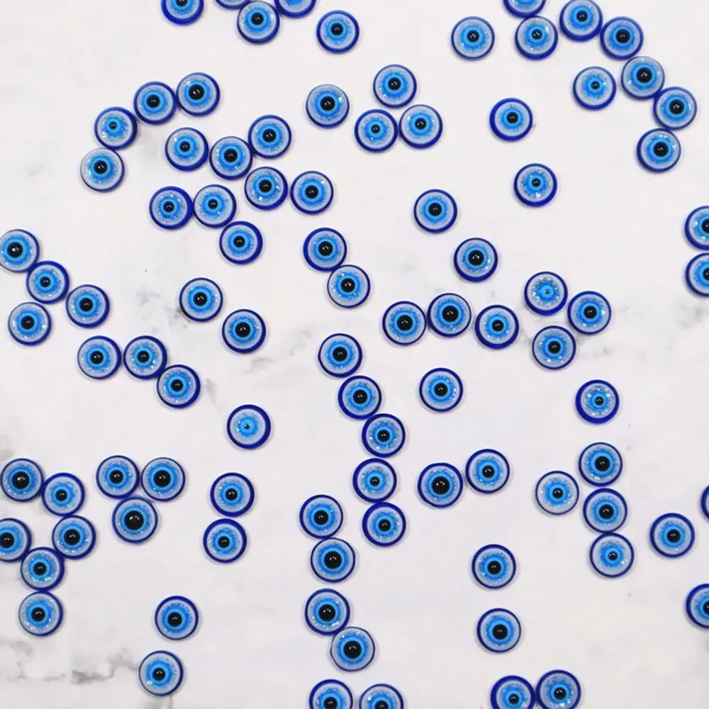 20 piezas, fácil de aplicar, ojos azules de resina, decoraciones artísticas para uñas, colgantes planos 3D para Halloween, ojos malvados, diamantes de imitación para uñas, Halloween