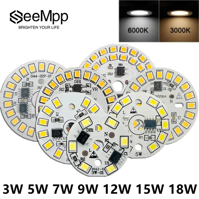SeeMpp LED Chip do żarówki 3W 5W 7W 9W 12W 15W 18W LED Okrągłe żarówki Chipsy Koraliki świetlne AC 220V-240V Oświetlenie Reflektor Żarówka Chip