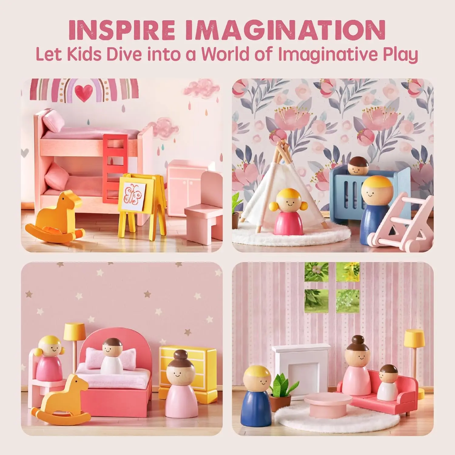 Casa de muñecas de madera para niñas - Casa de muñecas de madera de 6 habitaciones, casa de muñecas de simulación DIY con accesorios de muebles de 30 piezas, regalo creativo f