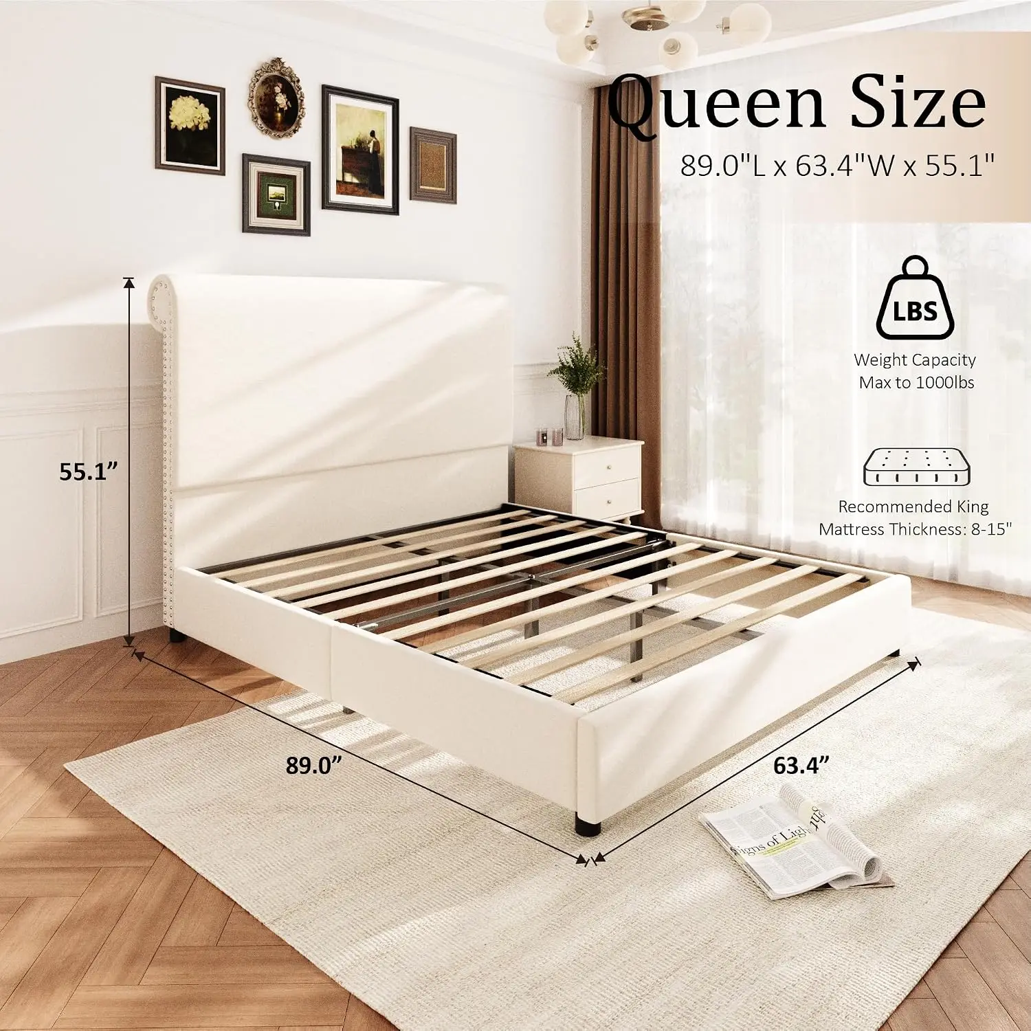 Velvet Queen Platform Bed with 55
