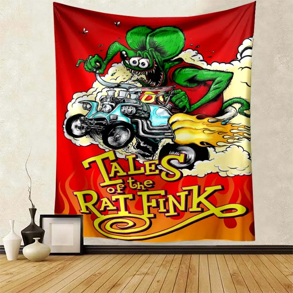 Rat Fink Fashion Tapestry Funny Gift for Friend Bar Motocycle Club Man Cave Home Garage Bedroom Game Room Wall Tapestry Decor