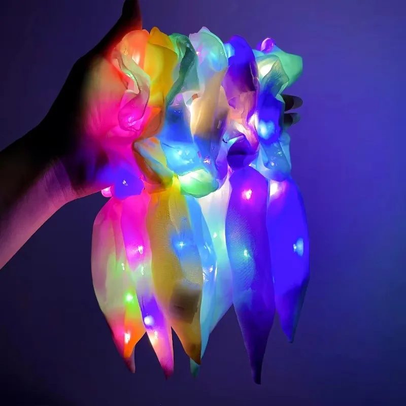 10/50pcs Popular Flashing Light Up Girls Hair Tie LED Luminous Scrunchies Headwear Women Scrunchy Hair Rope Hairband Accessories
