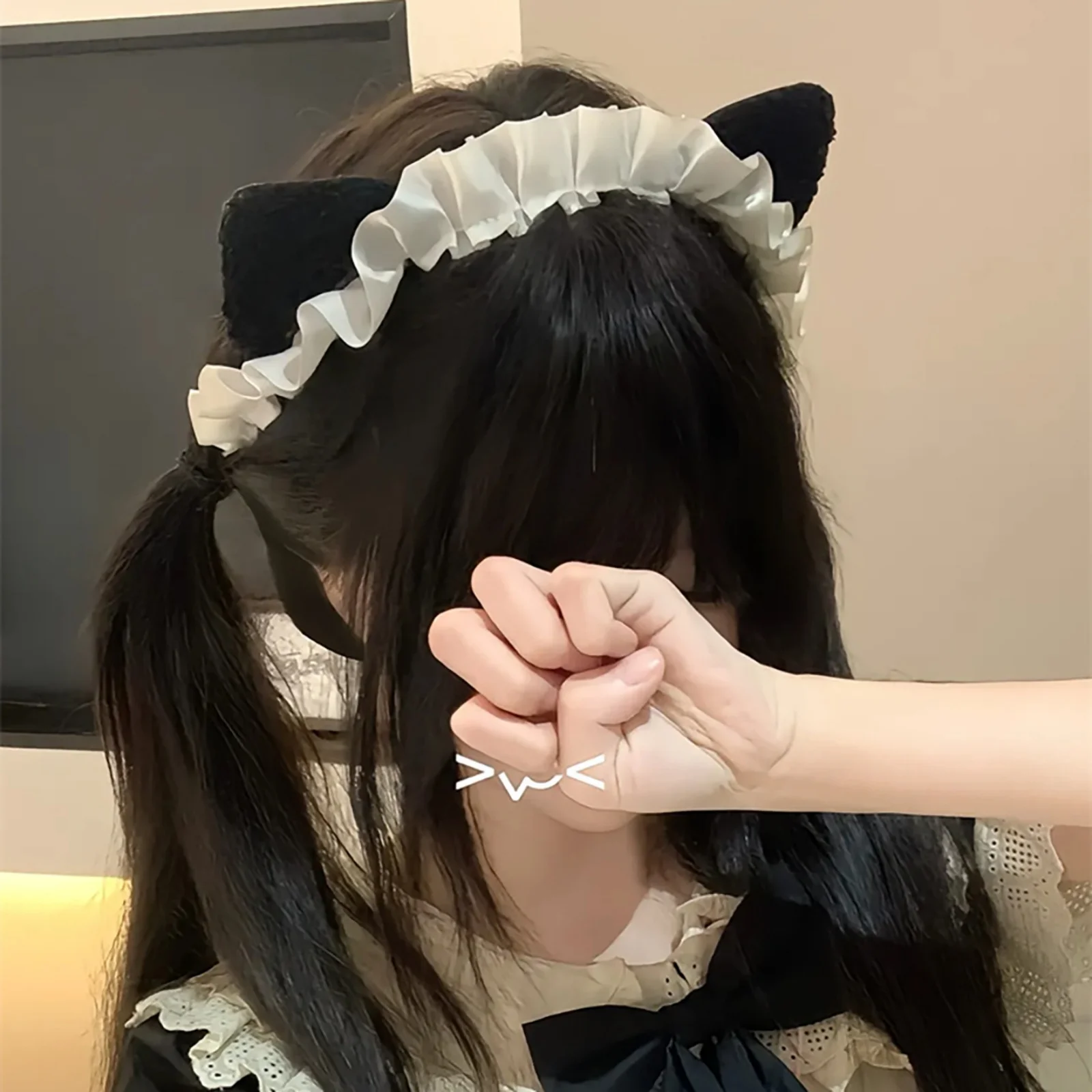 2 Stück süße Katzenohren-Stirnbänder im japanischen Stil, süße Haarreifen mit hohem Totenkopf-Oberteil, Lolita- und Dienstmädchen-Cosplay-Haar-Accessoires – Detail 6