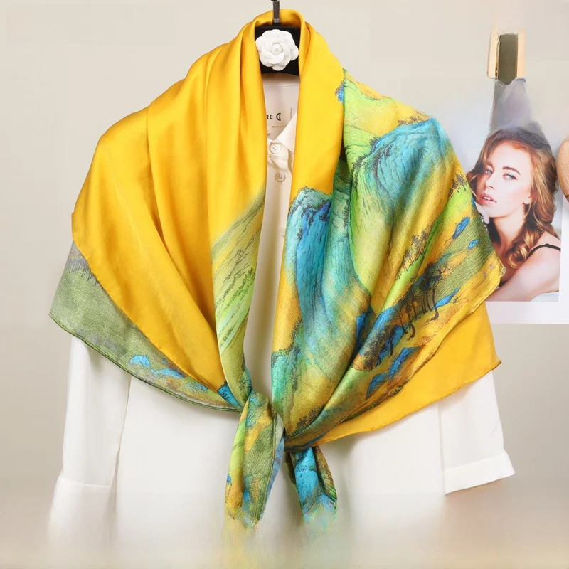 silk-square-scarf-women's-silk-shawl-outerwear-birthday-gift-elderly-mother-high-end-sensation-present-wrap