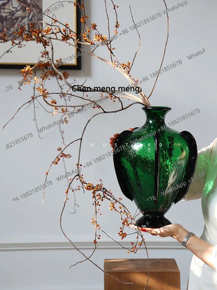 Medieval vase high-end glass art flower ware jadeite French living room entrance ornament