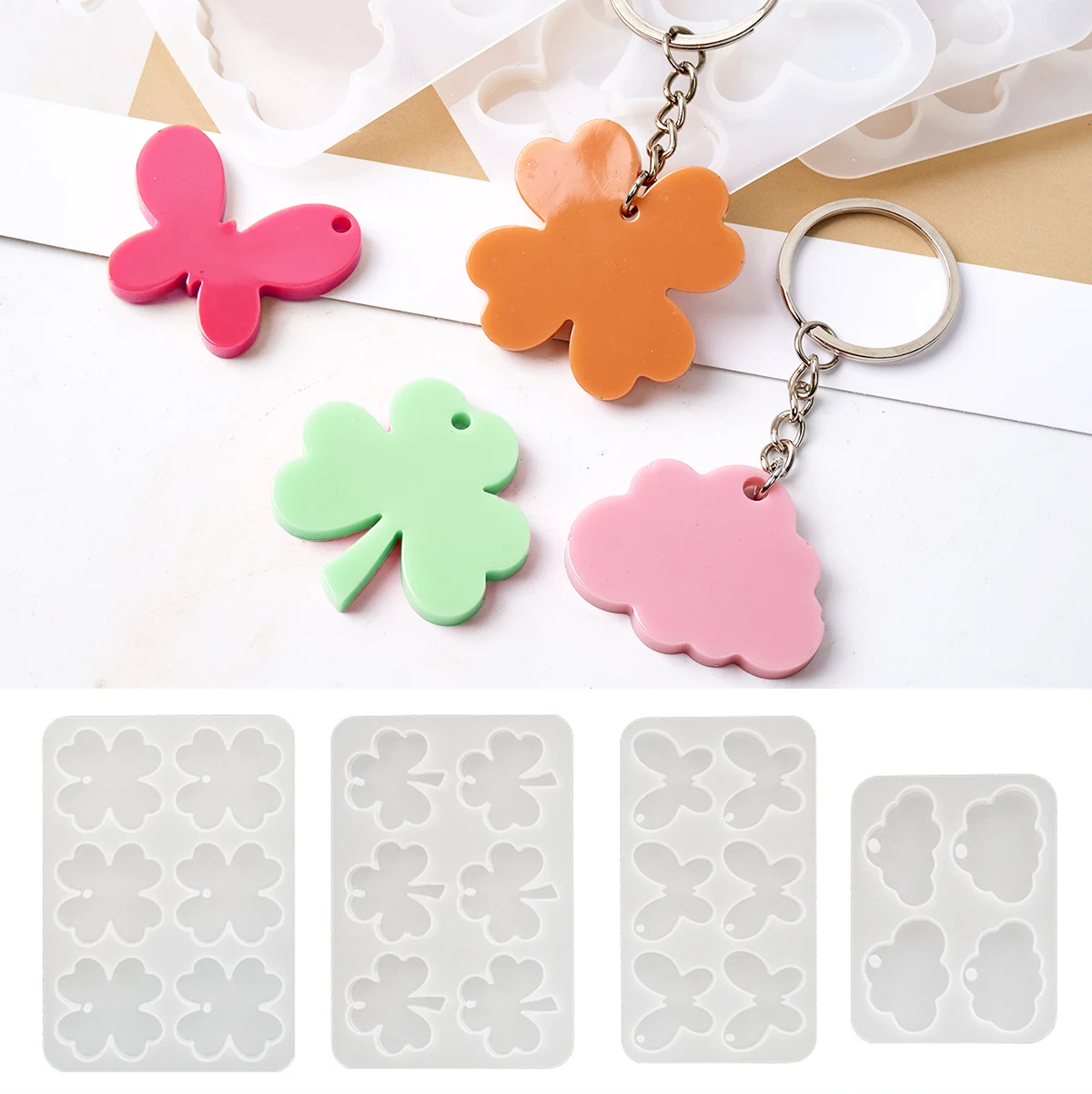 Butterfly Pendant Silicone Mold Epoxy Resin Clover/animal Molds for Gypsum Clay Pendant Jewelry Casting Crafts Mold DIY Keychain