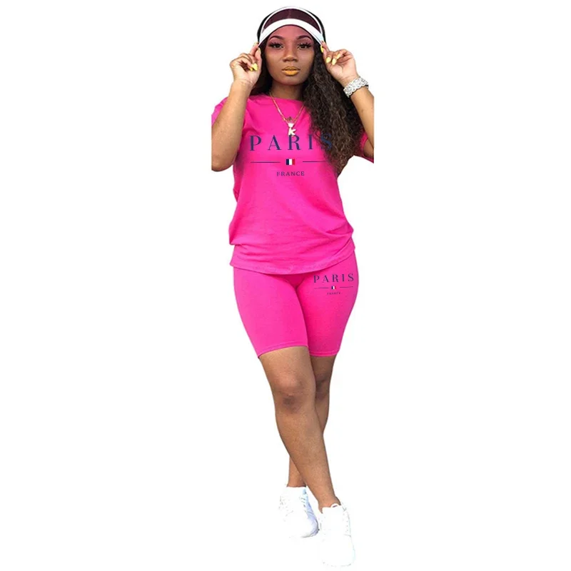 Neuer Sommer-Damen-Trainingsanzug, täglich, lässig, kurz, 2-teiliges Set, täglicher City-Druck, T-Shirts, Shorts, Outfits, Joggen, Damen-Kurzanzug