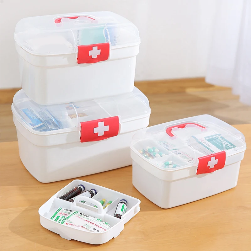 Coffre à médicaments de grande capacité, conteneur de stockage, trousse d'urgence portable, trousse de premiers soins pour la famille