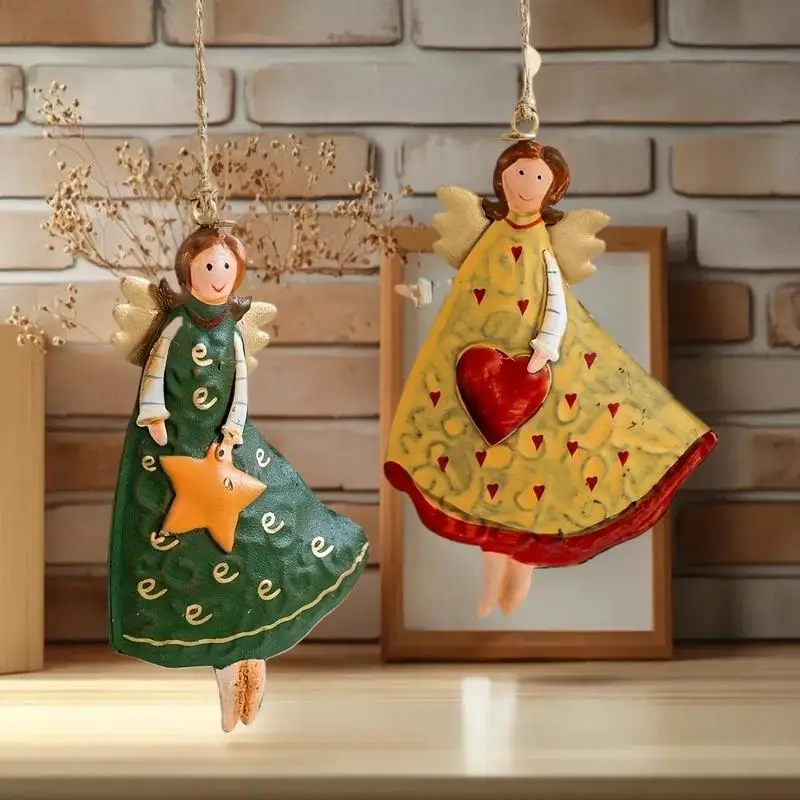 4PCS/Set Vintage Angel Hanging Decor Fantasy Wooden Xmas Tree Hanging Ornament Decor For Home New Year Gift Christmas Decor
