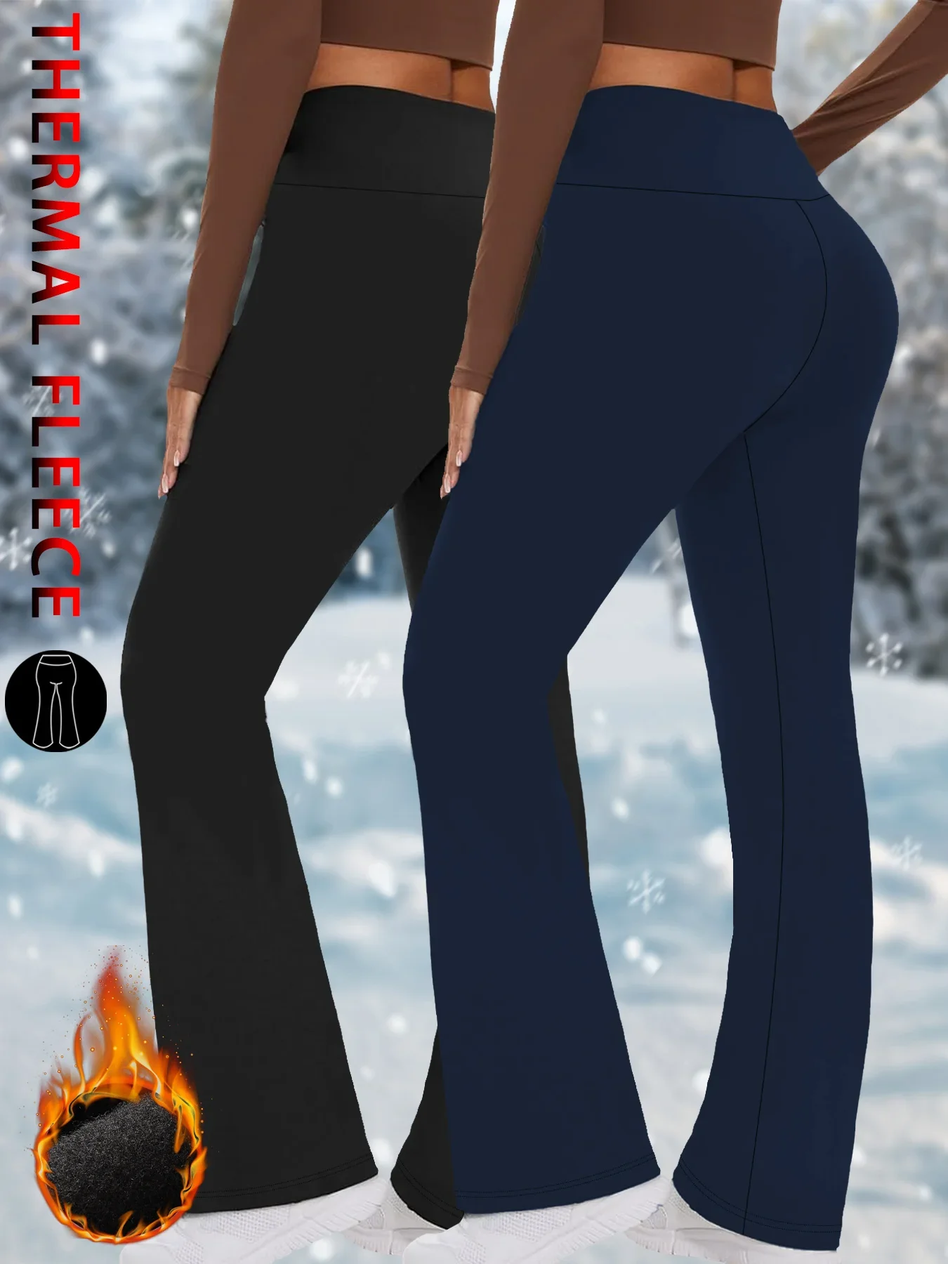 

2 Pack Women's Super Soft High Waisted Fleece lining Flare Leggings. Comfortable Design for Yoga and Daily Wear