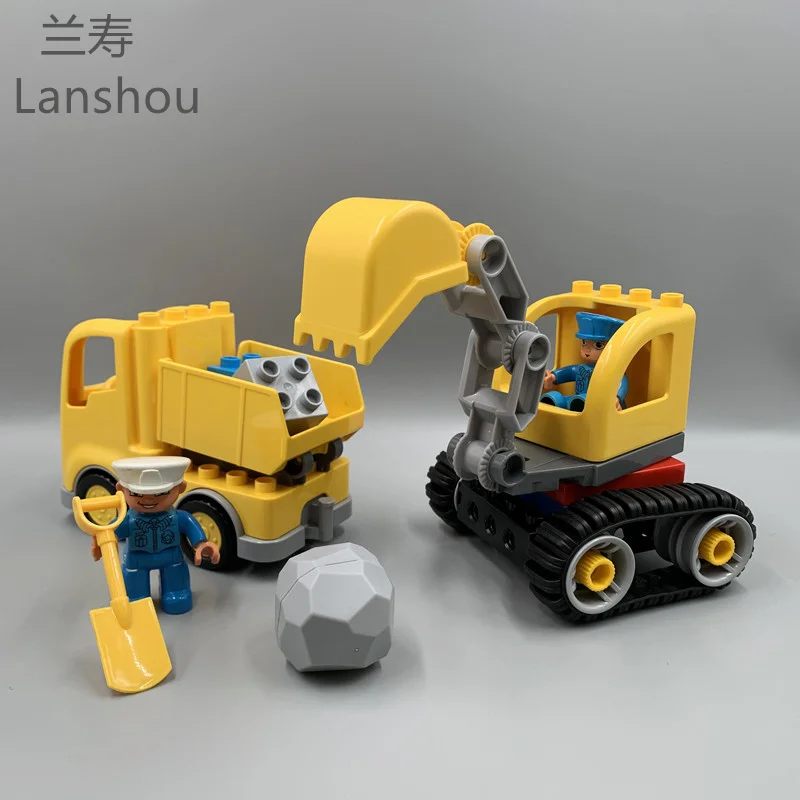 Engineering Truck Big Size Building Blocks Crane Bulldozer Car City Construction Large Bricks Set Assemble Toy For Children Kid