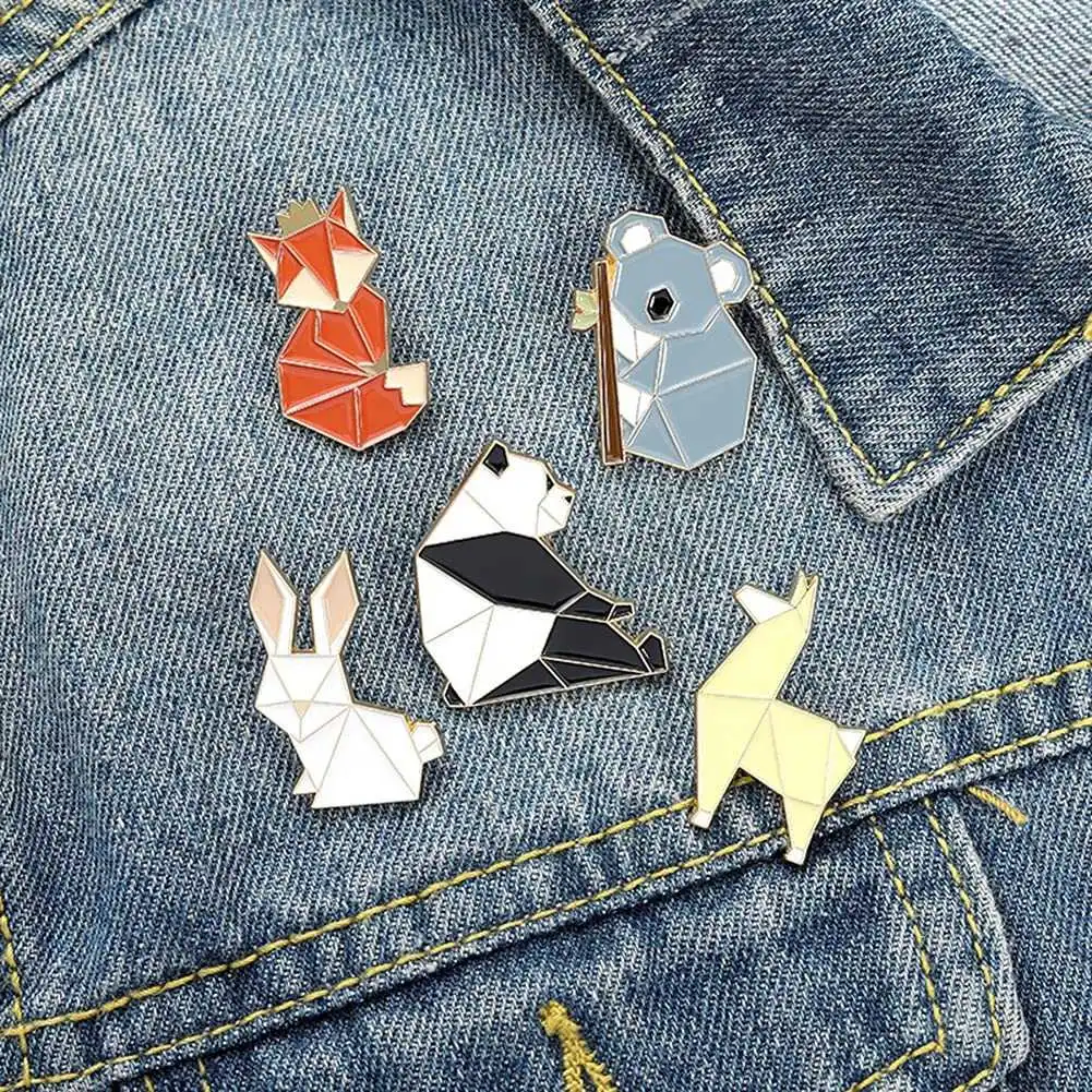 5 PCS Animal Enamel Pins Set Cartoon Fox Panda Koala Alpaca Rabbit Lapel Pin Brooches Badges for Backpacks Jackets