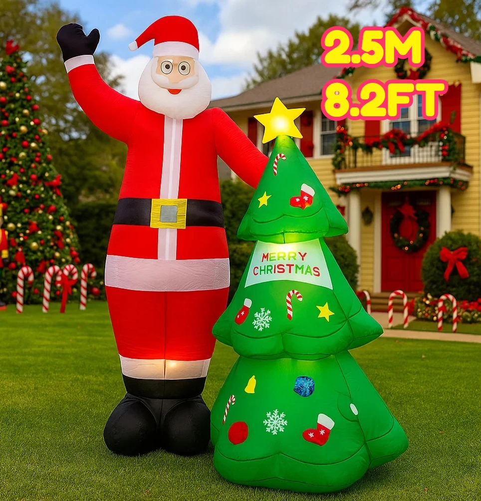 8.2FTchristmas Decorations Inflatable Santa Claus & Christmas Tree Toys Home Yard Ornaments With LED Decor Christmas Supplies O