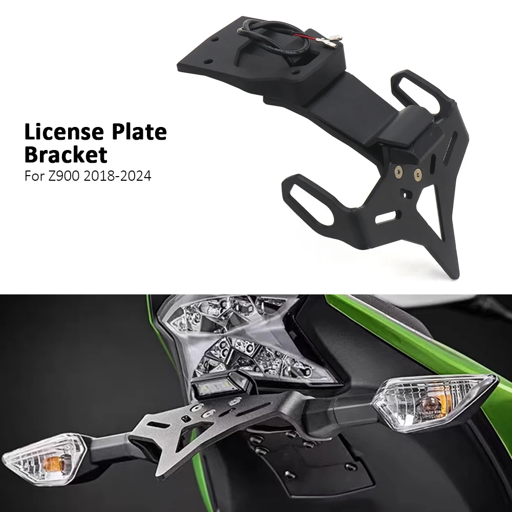 

New Motorcycle Accessories License Plate Light Bracket Black With LED For Kawasaki Z900 Z 900 z900 2018-2024